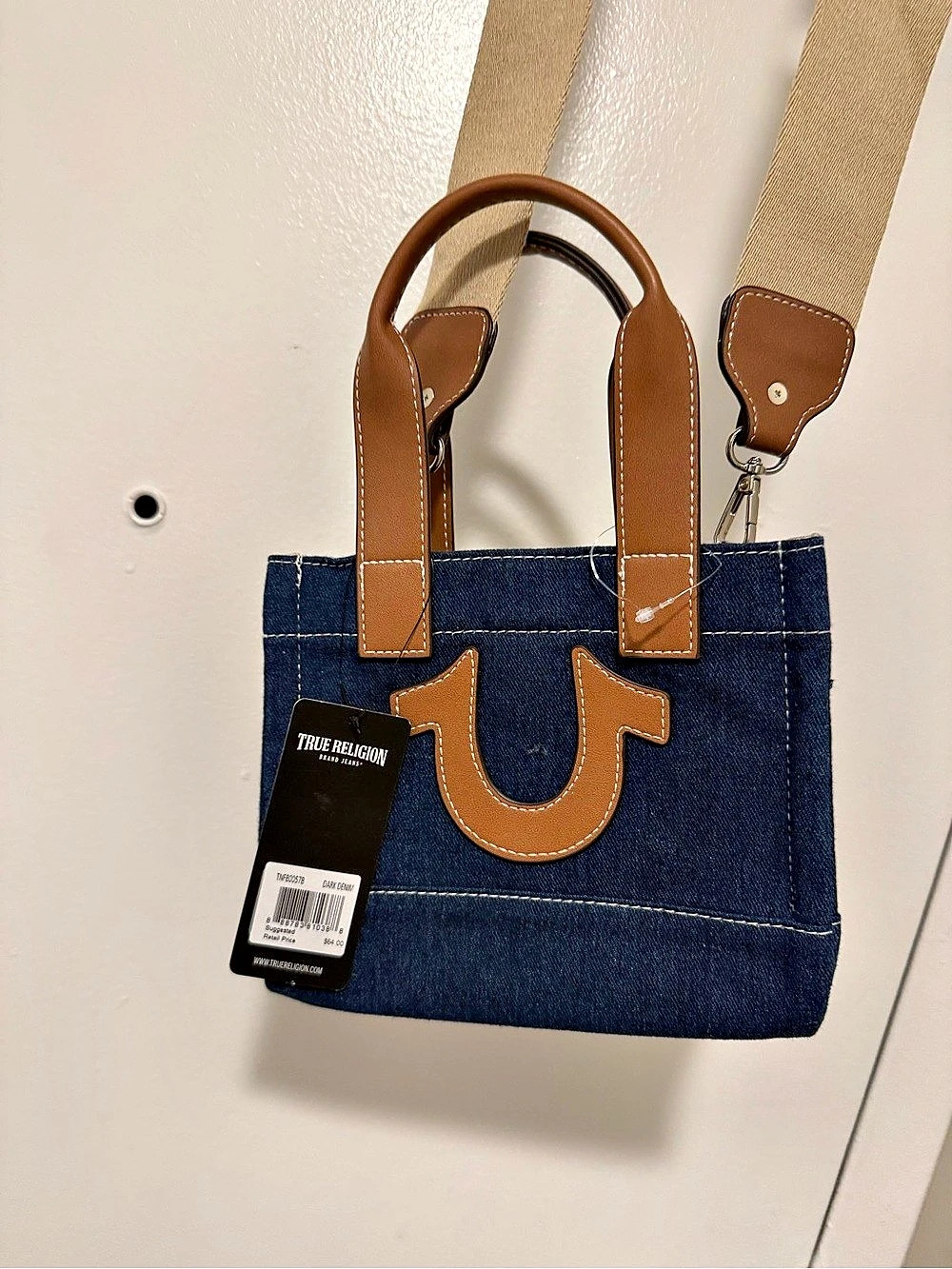 True Religion Mini Denim Logo Tote Bag Blue & Brown